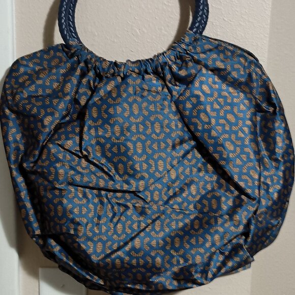 Penelope Ann Hand Bag Blue/Brown Pattern Rope Style Handles New Without Tags - Picture 1 of 11